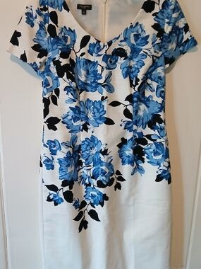 Talbots White Dress with Blue Floral Print